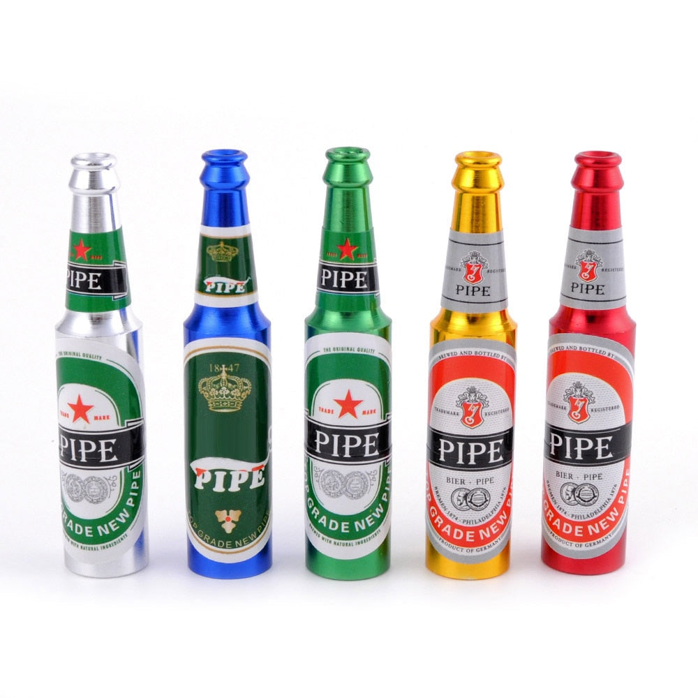 New Design Mini Beer Smoking Metal Herb Tobacco Pipes Portable Creative Gifts 5 Random Colors Tube Pipes Accessories eprolo