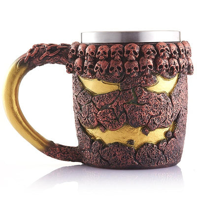 Personalized Skull Mug Double Wall Stainless Steel Knight Tankard Dragon Drinking Tea Beer Coffee Cup Caneca Viking Gift eprolo