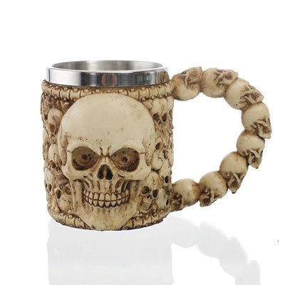 Personalized Skull Mug Double Wall Stainless Steel Knight Tankard Dragon Drinking Tea Beer Coffee Cup Caneca Viking Gift eprolo