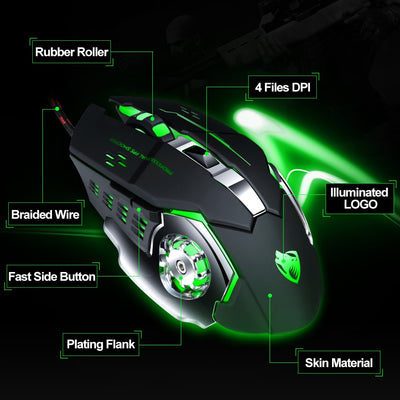 Pro Gamer Gaming Mouse 8D 3200DPI Adjustable Wired Optical LED Computer Mice USB Cable Silent Mouse for laptop PC eprolo