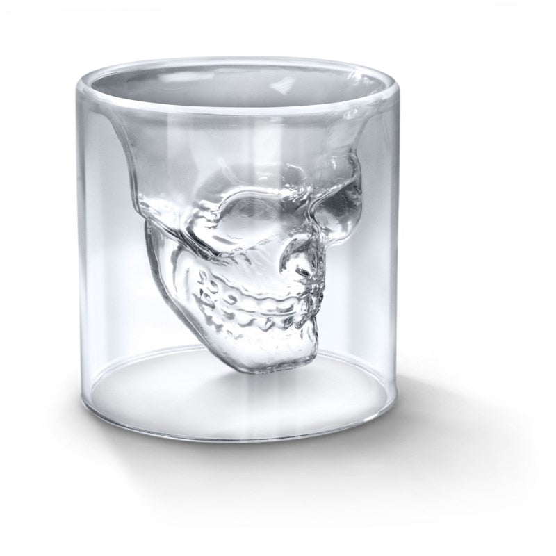Skull Shot Glass Crystal Glasses,Double Layer Transparent Skull Pirate Shotglasses Drink Cocktail Creative Beer Cup eprolo