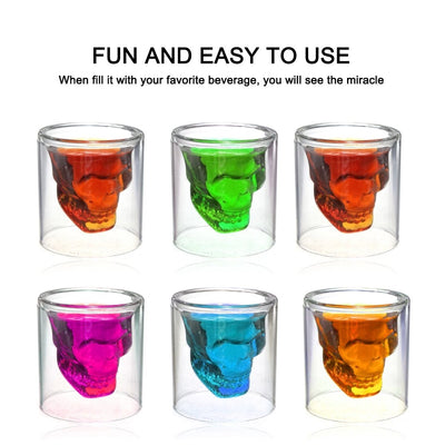Skull Shot Glass Crystal Glasses,Double Layer Transparent Skull Pirate Shotglasses Drink Cocktail Creative Beer Cup eprolo