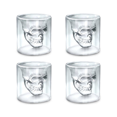 Skull Shot Glass Crystal Glasses,Double Layer Transparent Skull Pirate Shotglasses Drink Cocktail Creative Beer Cup eprolo