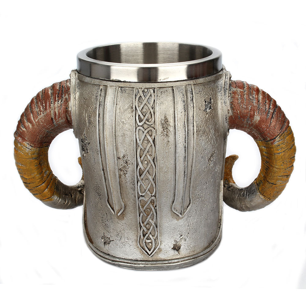 Stainless Steel Skull Mug Viking Ram Horned Pit Lord Warrior Beer Stein Tankard Coffee Mug Tea Cup Halloween Bar Drinkware Gift eprolo