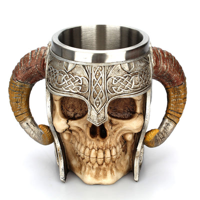 Stainless Steel Skull Mug Viking Ram Horned Pit Lord Warrior Beer Stein Tankard Coffee Mug Tea Cup Halloween Bar Drinkware Gift eprolo