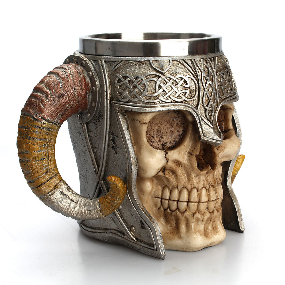Stainless Steel Skull Mug Viking Ram Horned Pit Lord Warrior Beer Stein Tankard Coffee Mug Tea Cup Halloween Bar Drinkware Gift eprolo