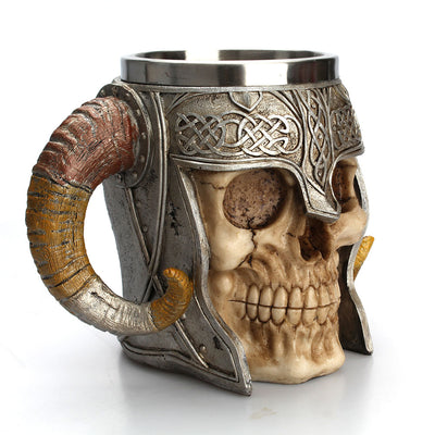 Stainless Steel Skull Mug Viking Ram Horned Pit Lord Warrior Beer Stein Tankard Coffee Mug Tea Cup Halloween Bar Drinkware Gift eprolo