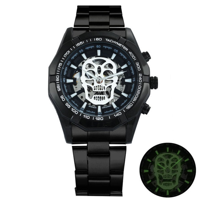 Mechanical Watch Men Skull Golden Stainless Steel Strap Skeleton Man Watch eprolo