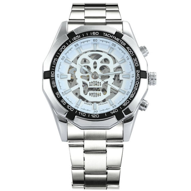Mechanical Watch Men Skull Golden Stainless Steel Strap Skeleton Man Watch eprolo