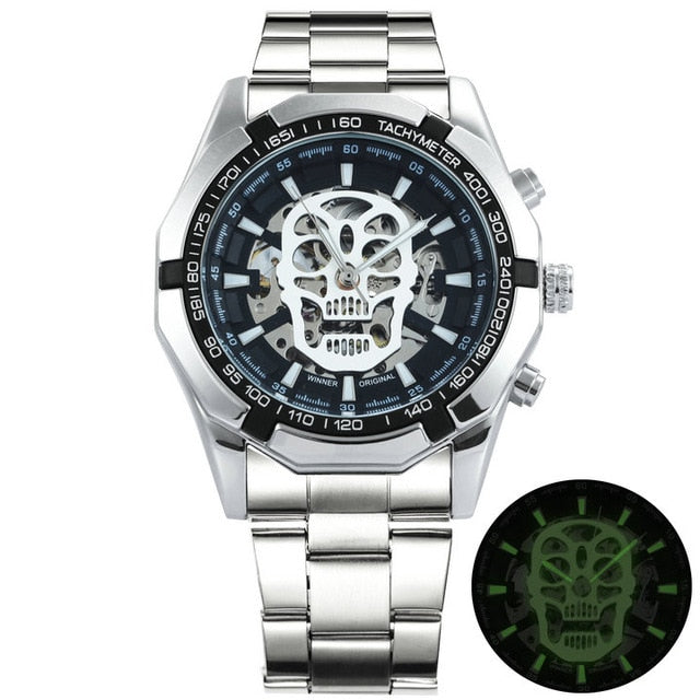 Mechanical Watch Men Skull Golden Stainless Steel Strap Skeleton Man Watch eprolo