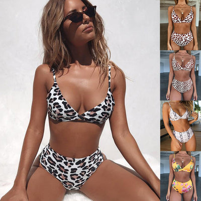 Women Leopard Padded Bikini Set Swimsuit Ladies High Waist Summer Beach Wear Hypersku