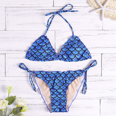 Fish Scales Print Ruffle Strap Side Tied Low Waist Bikini Set for Women Hypersku