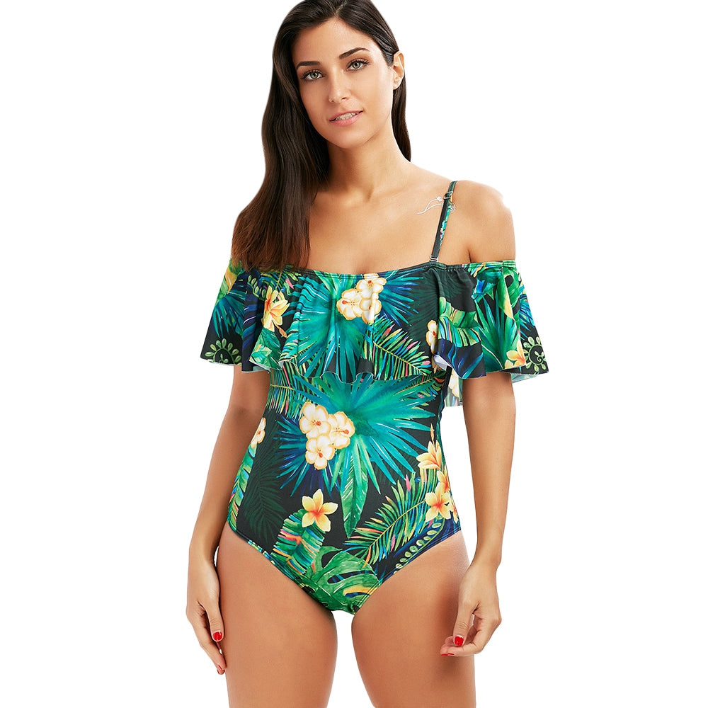 Flounce Floral Tropical One Piece Swimsuit Hypersku