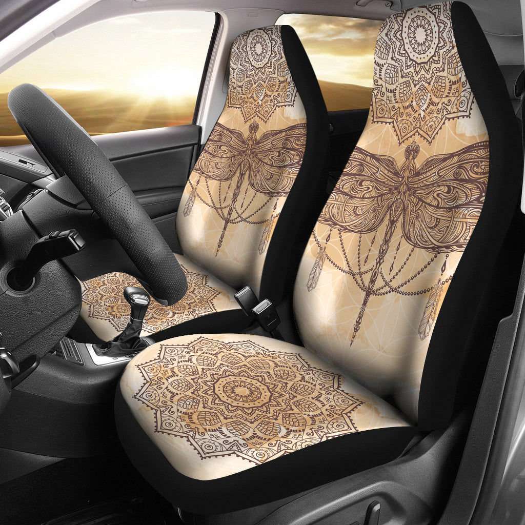 Beige Dragonfly Mandala Car Seat Covers Getbrewtaps.com