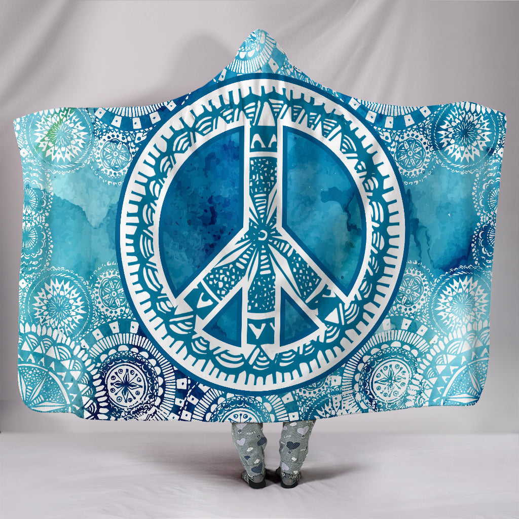 Blue Peace Mandala Hooded Blanket Getbrewtaps.com