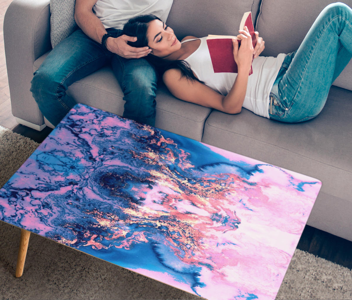 HandCrafted Pink Liquid Abstract Coffee Table