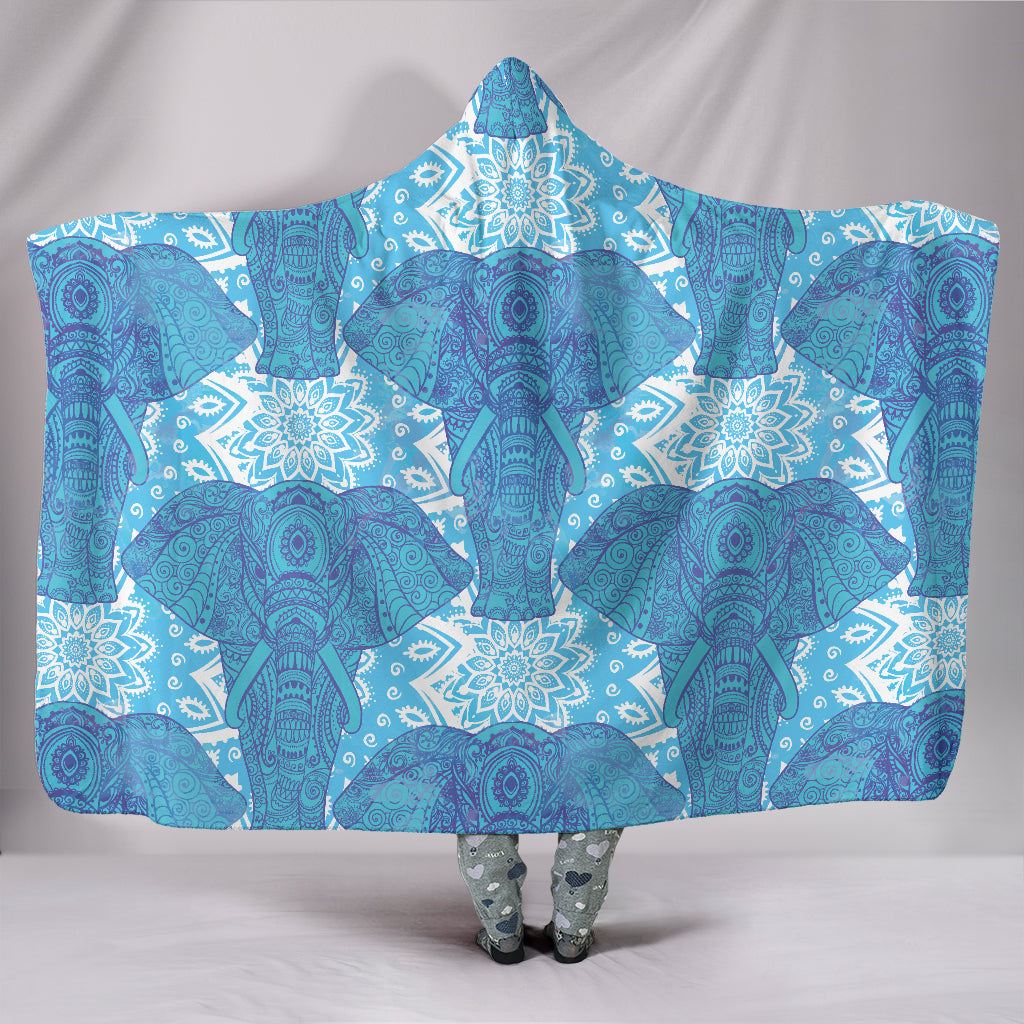 Blue Mandala Elephant Hooded Blanket Getbrewtaps.com