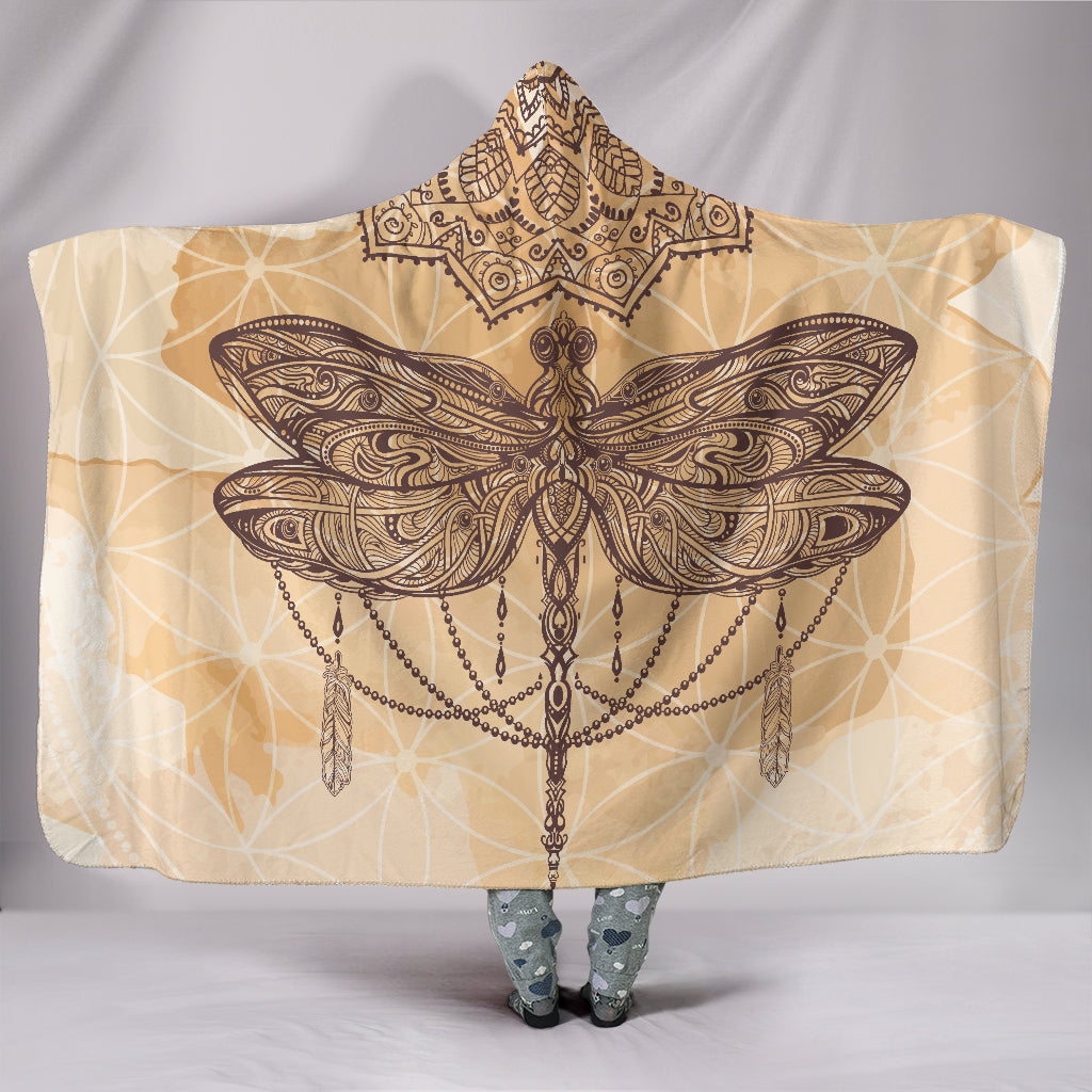 Beige Dragonfly Mandala Hooded Blanket Getbrewtaps.com