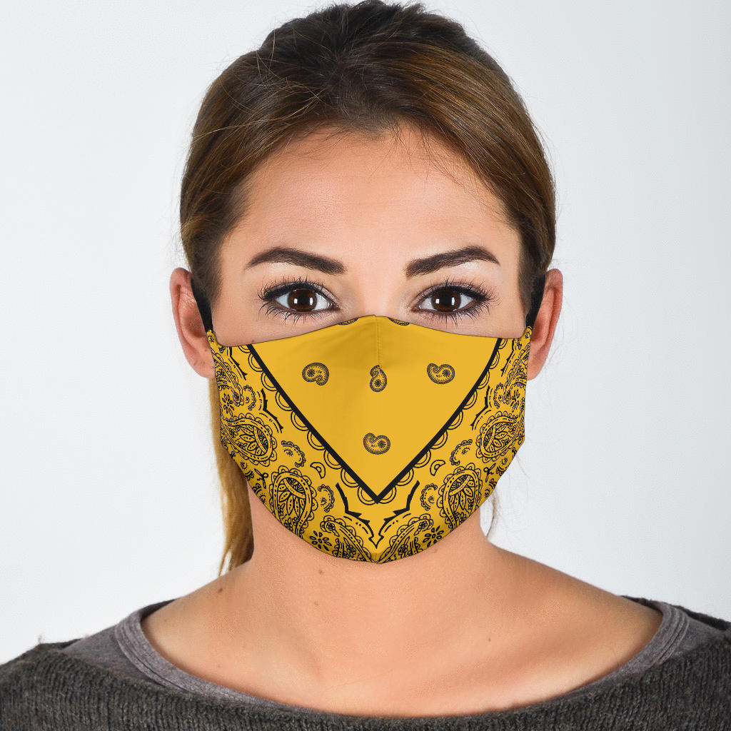 Adjustable Gold and Black Bandana Face Mask with 5 Layer Filters Getbrewtaps.com
