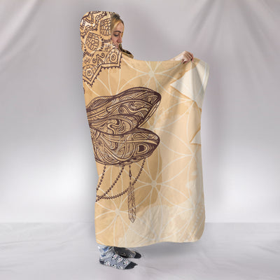 Beige Dragonfly Mandala Hooded Blanket Getbrewtaps.com