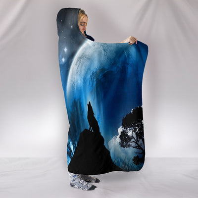 Wolf Blue Moon Plush Lined Wearable Hooded Blanket Getbrewtaps.com