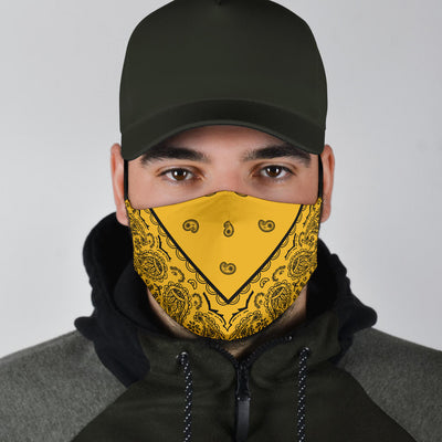 Adjustable Gold and Black Bandana Face Mask with 5 Layer Filters Getbrewtaps.com