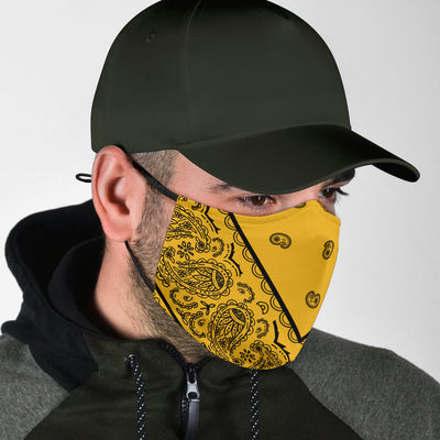 Adjustable Gold and Black Bandana Face Mask with 5 Layer Filters Getbrewtaps.com