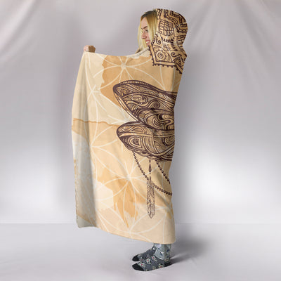 Beige Dragonfly Mandala Hooded Blanket Getbrewtaps.com