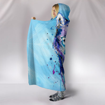 Watercolour Wolf Plush Hooded Blanket Getbrewtaps.com