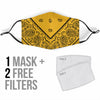 Adjustable Gold and Black Bandana Face Mask with 5 Layer Filters Getbrewtaps.com