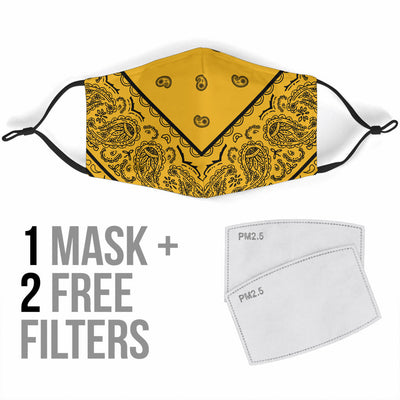 Adjustable Gold and Black Bandana Face Mask with 5 Layer Filters Getbrewtaps.com